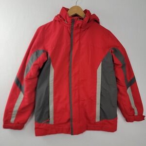 L.L Bean Kids 3 in 1 Red Gray Hide-Away Hood Wind Breaker Classic Jacket M10/12